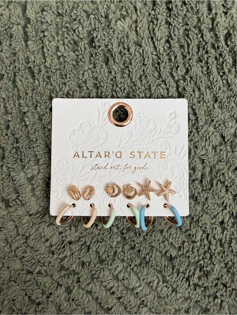 Altar'd State Gold Shell & Starfish Studs with Pastel Enamel Hoops